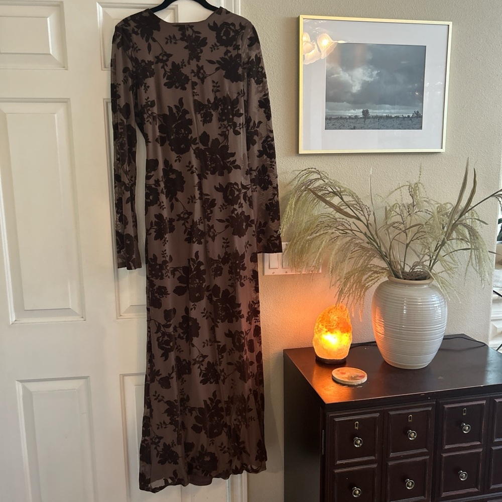 Zara Brown Floral Long Sleeve Dress
